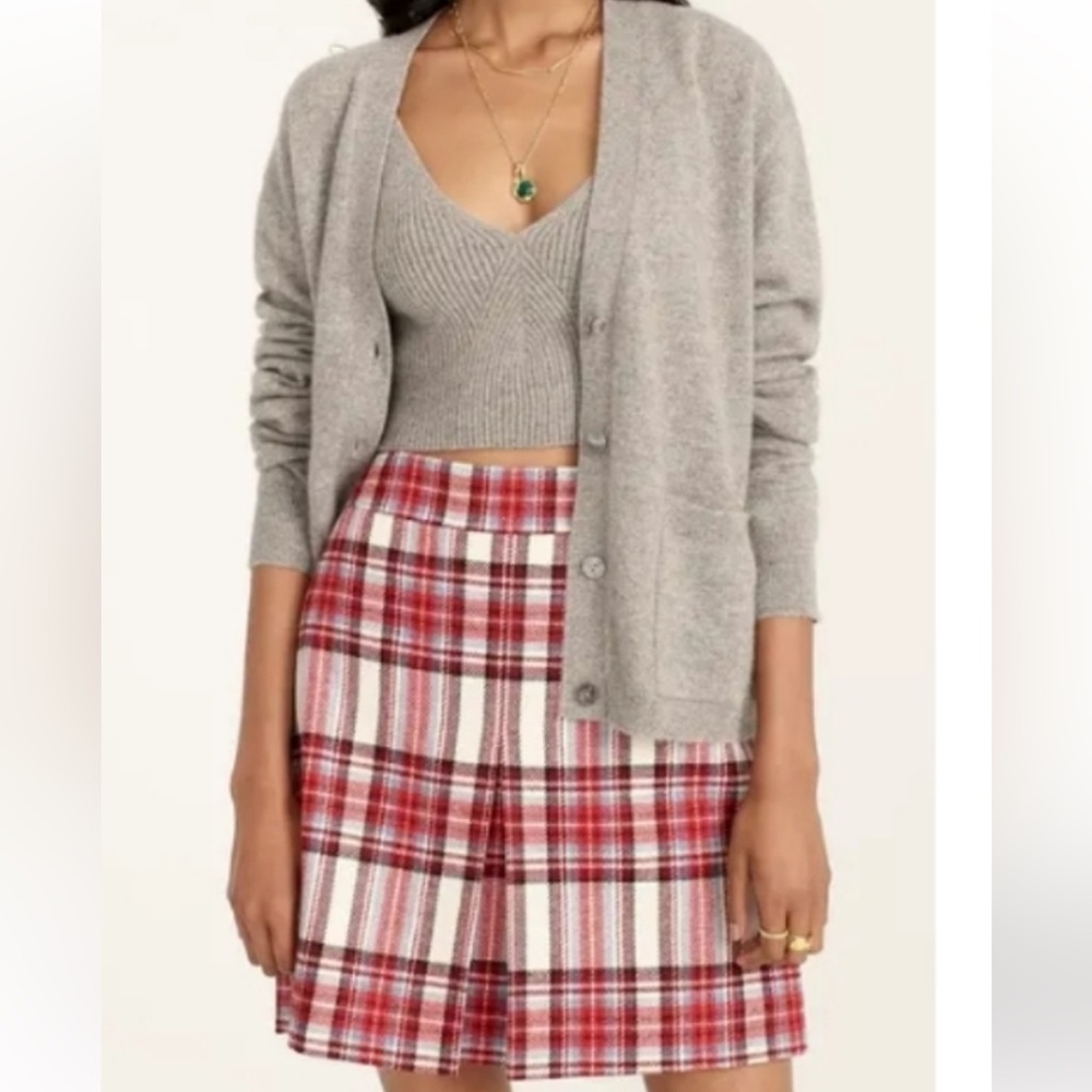 J. Crew Red and White Plaid Skater Skirt - Picture 2 of 4